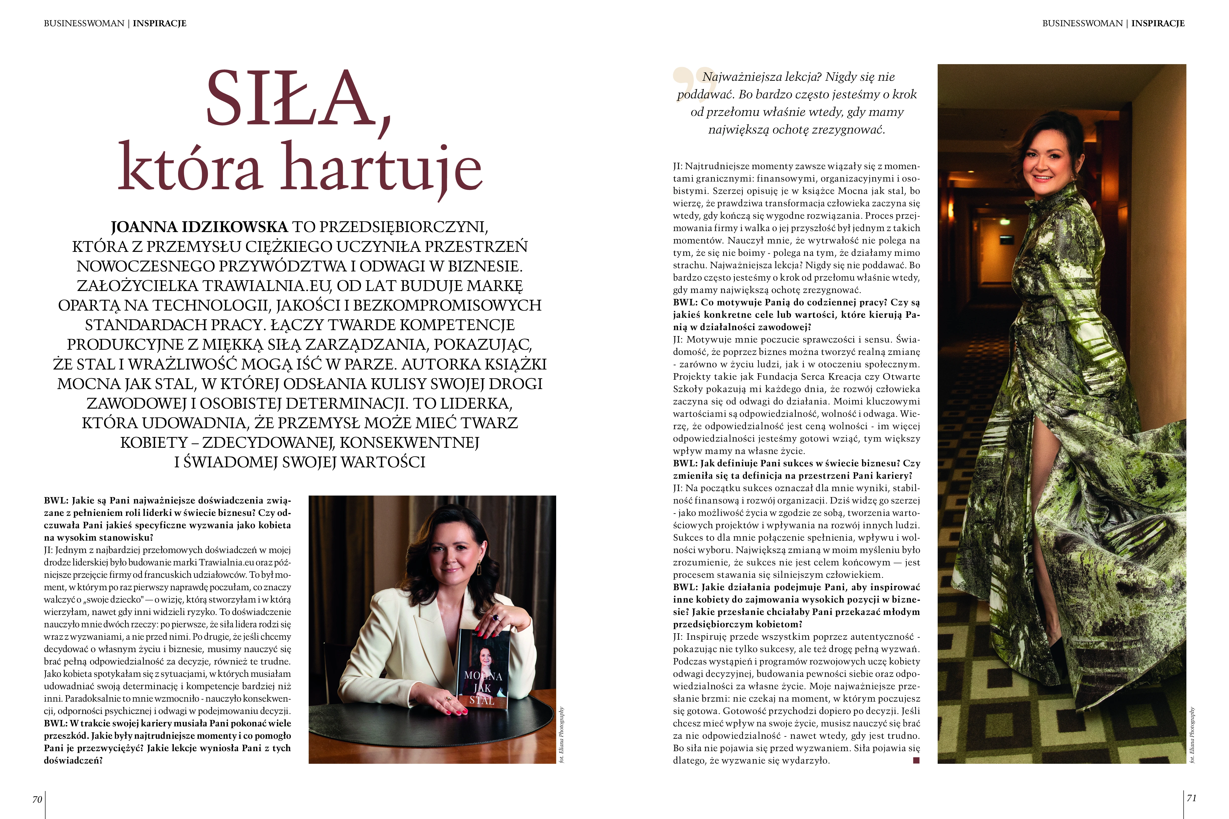Artykuł „Siła, która hartuje" – wywiad z Joanną Idzikowską w magazynie Businesswoman Inspiracje